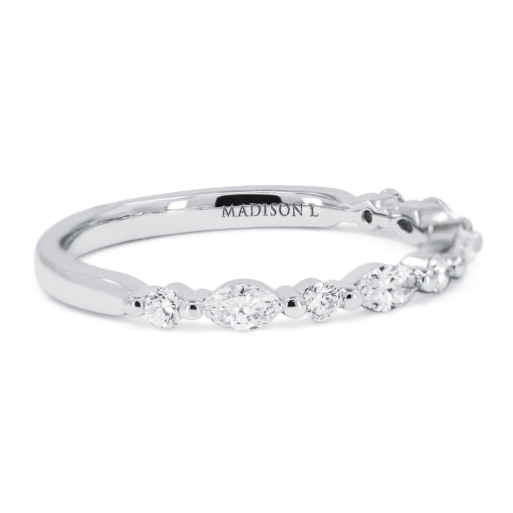 R1680 - 14K White Gold Emerald & Diamond Stackable Ring