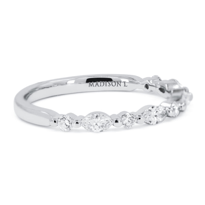 R1680 - 14K White Gold Emerald & Diamond Stackable Ring