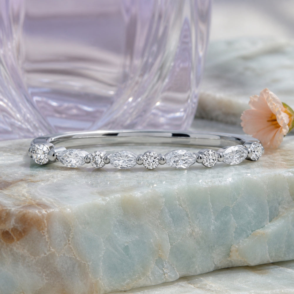 R1680 - 14K White Gold Emerald & Diamond Stackable Ring