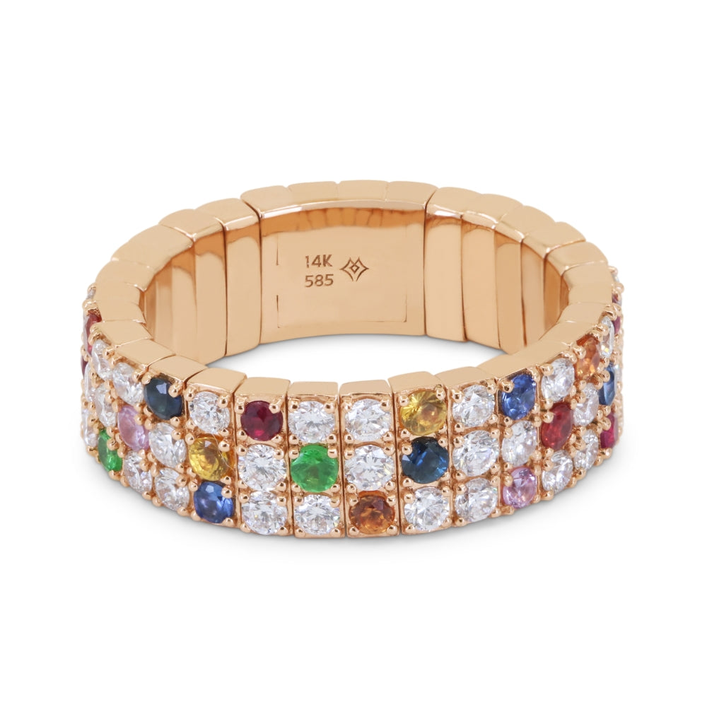 Madison L 14K Rose Gold Multi Colored Sapphire Stretchy Ring - style R1683MCSAP
