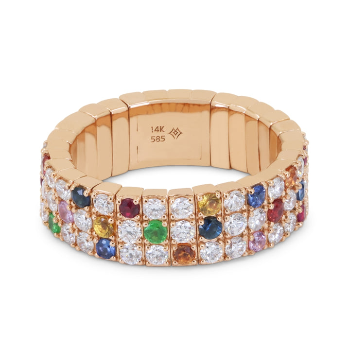 Madison L 14K Rose Gold Multi Colored Sapphire Stretchy Ring - style R1683MCSAP