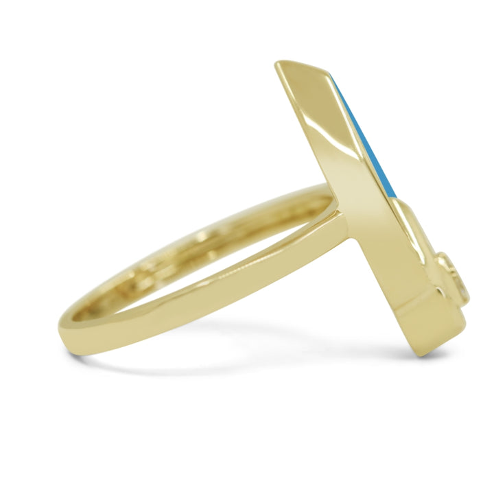 R1686 - 14K Yellow Gold Mother of Pearl & Turquoise Pear Ring