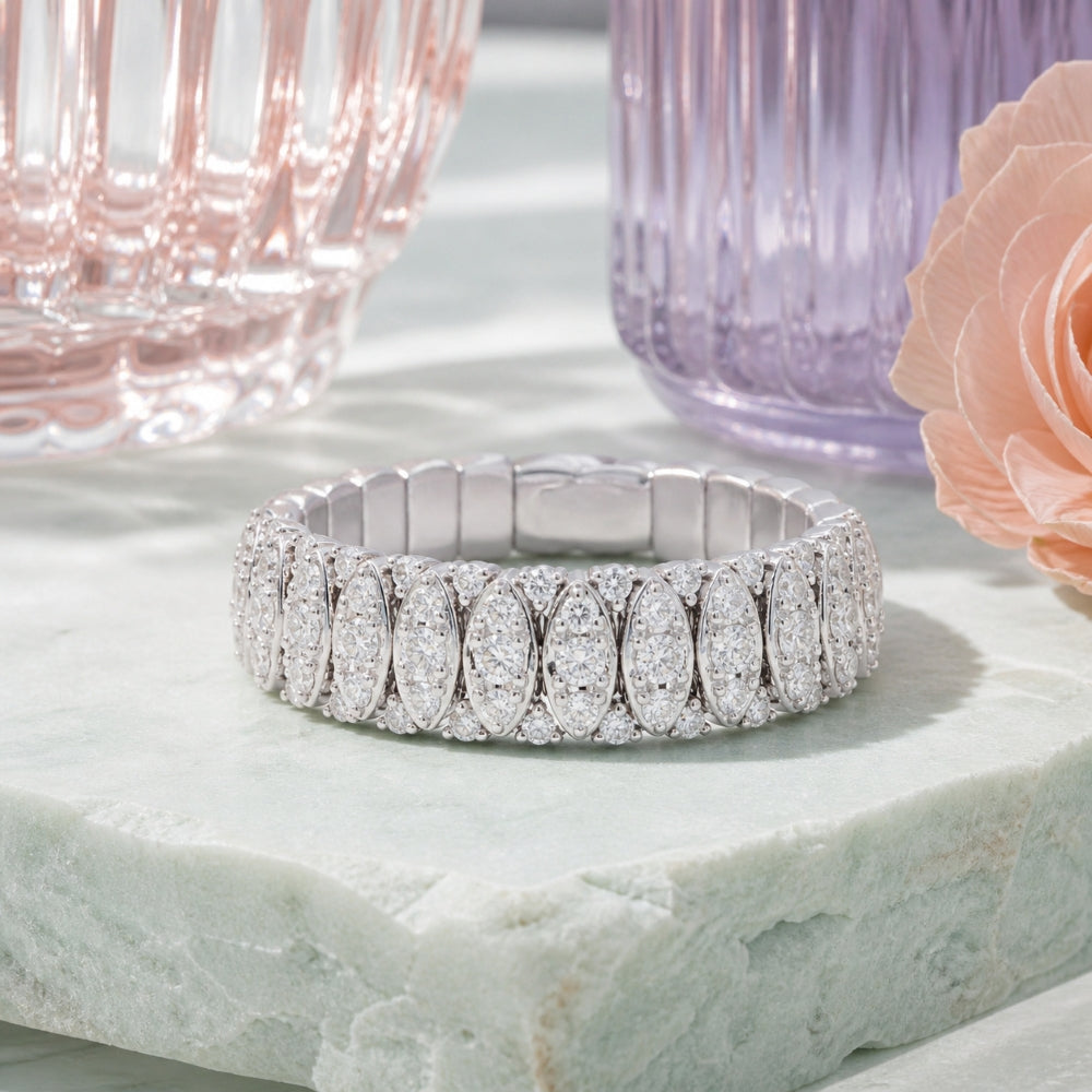 R1701 - 14K White Gold Diamond Stretchy Ring