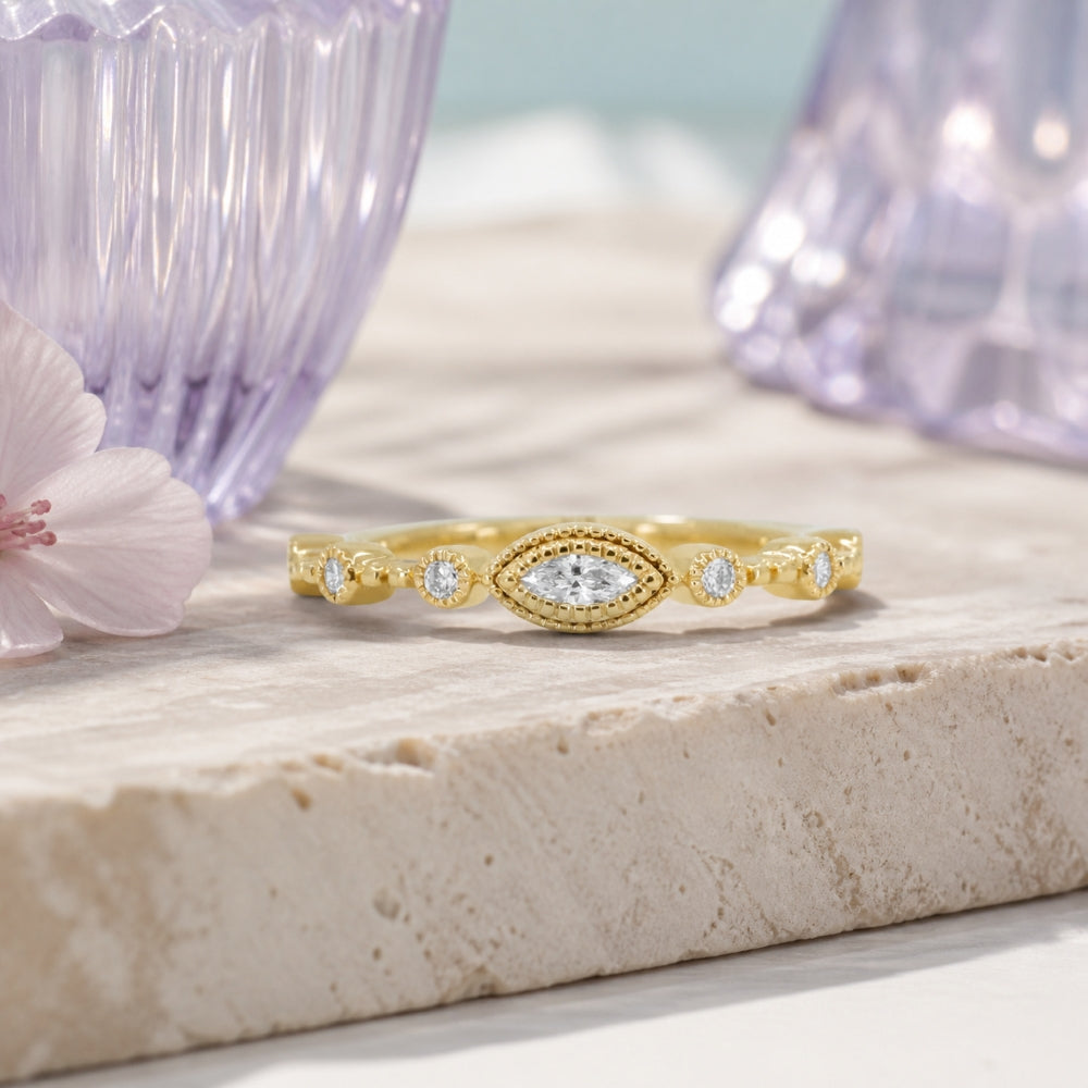 R1732 - 14K Gold Diamond Marquise Ring