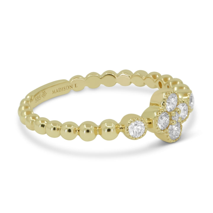 R1736 - 14K Yellow Gold Diamond Clover Ring