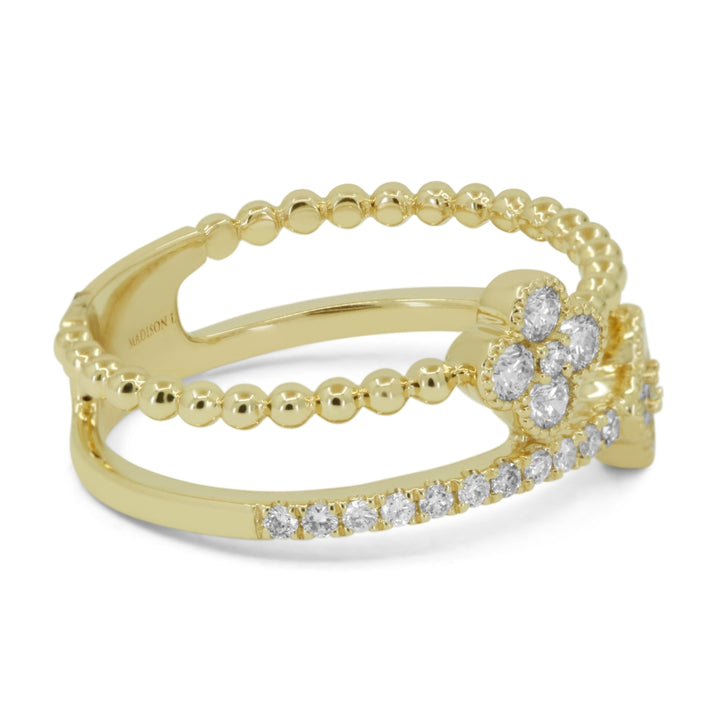 R1738 - 14K Yellow Gold Diamond Clover Ring