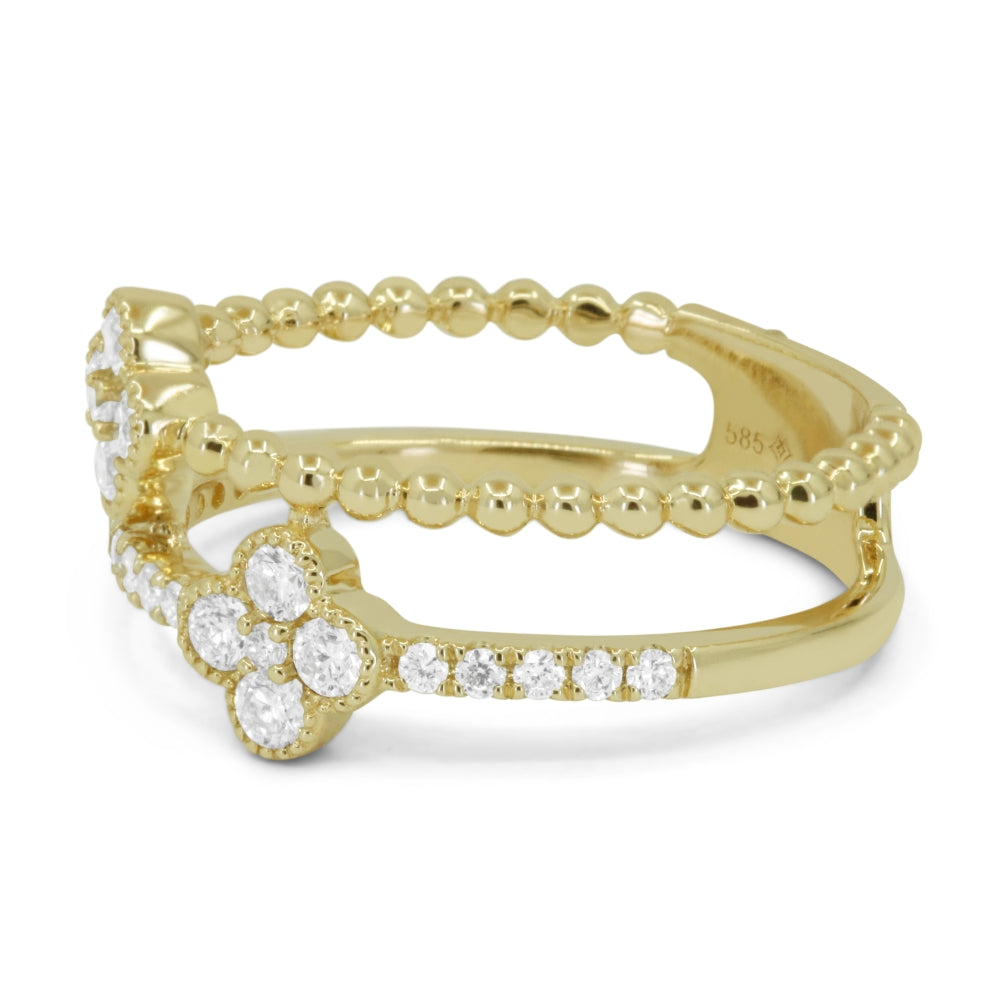 R1738 - 14K Yellow Gold Diamond Clover Ring