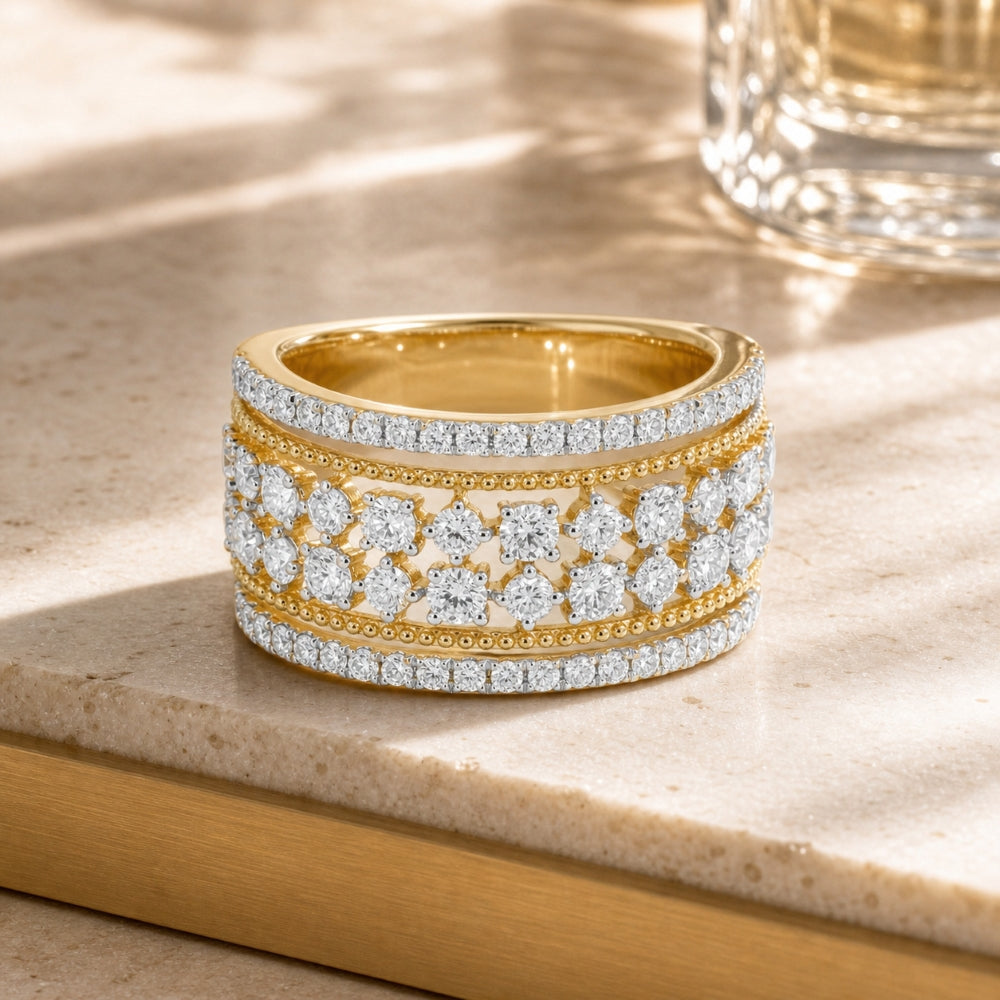 R1746 - 14K Yellow Gold Diamond Cocktail Ring