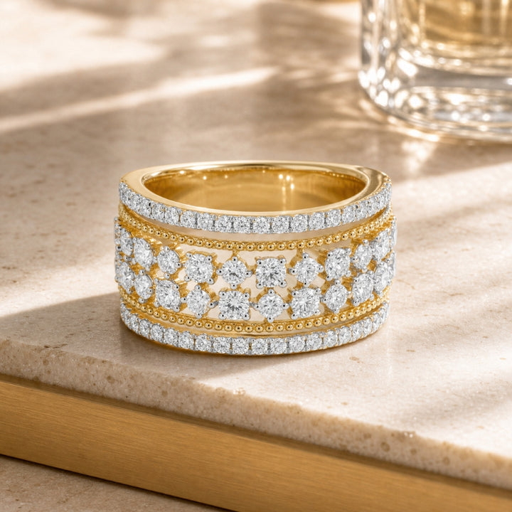 R1746 - 14K Yellow Gold Diamond Cocktail Ring