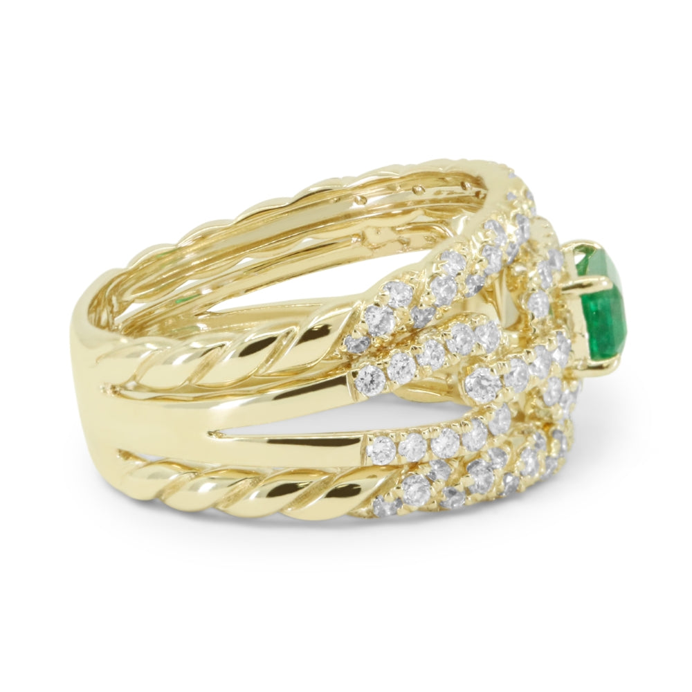 R1747 - 14K Yellow Gold Emerald, Ruby & Sapphire Cocktail Ring