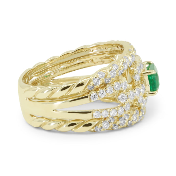 R1747 - 14K Yellow Gold Emerald, Ruby & Sapphire Cocktail Ring