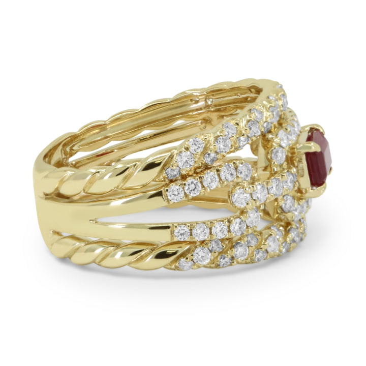 R1747 - 14K Yellow Gold Emerald, Ruby & Sapphire Cocktail Ring