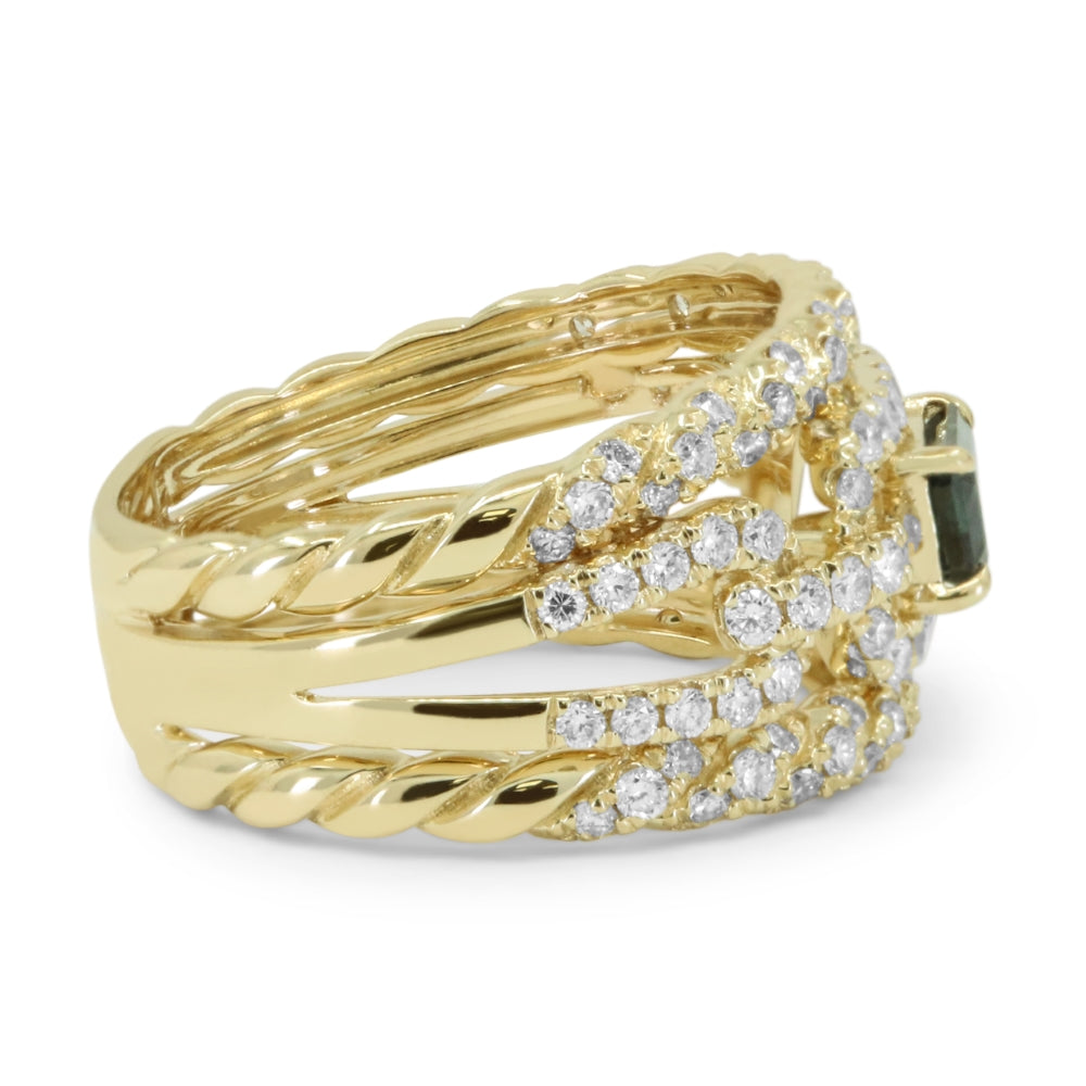 R1747 - 14K Yellow Gold Emerald, Ruby & Sapphire Cocktail Ring