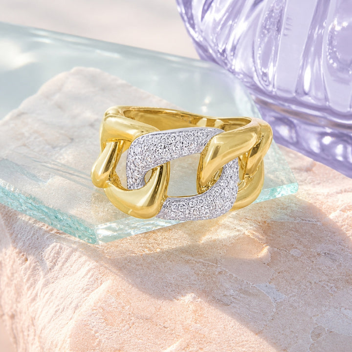 R1773 - 14K Two Tone Gold Diamond Paperclip Ring