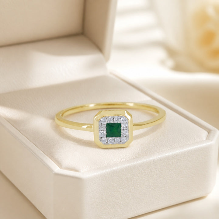 R1802 - 14K Gold Emerald, Ruby & Sapphire Cushion Ring