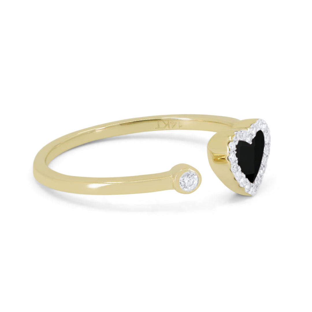 R1811 - 14K Yellow Gold Black Onyx, Mother of Pearl & Turquoise Heart Ring
