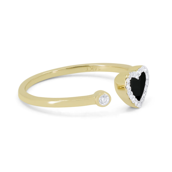 R1811 - 14K Yellow Gold Black Onyx, Mother of Pearl & Turquoise Heart Ring