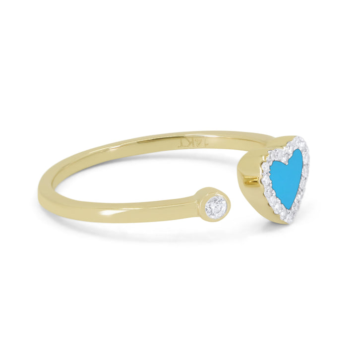 R1811 - 14K Yellow Gold Black Onyx, Mother of Pearl & Turquoise Heart Ring