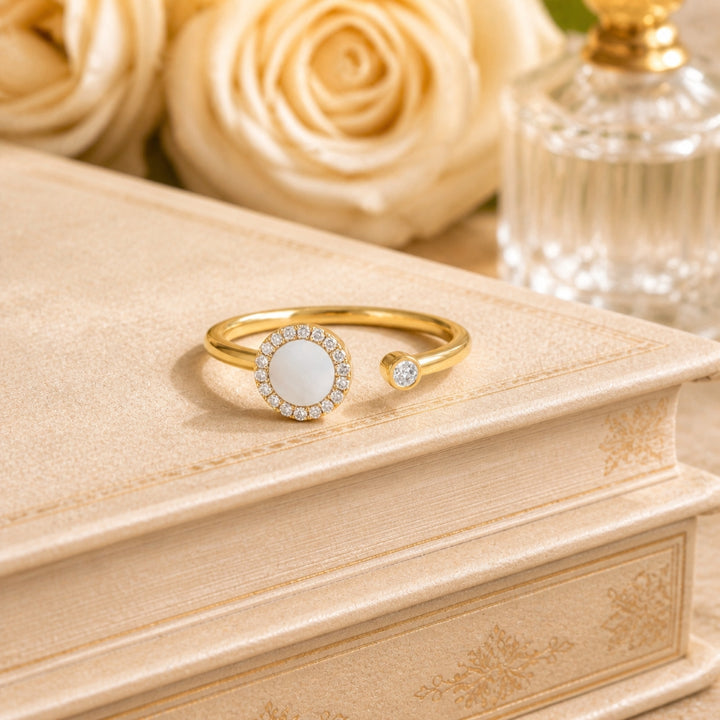 R1812 - 14K Yellow Gold Black Onyx, Mother of Pearl & Turquoise Ring