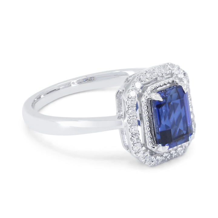 R1816 - 14K White Gold Created Sapphire Ring