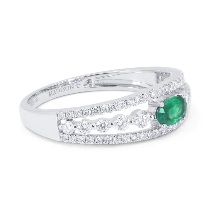 R1818 - 14K White Gold Emerald, Ruby & Sapphire Ring
