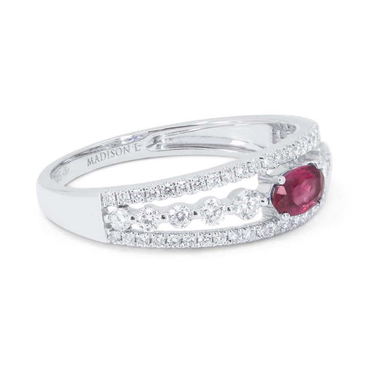 R1818 - 14K White Gold Emerald, Ruby & Sapphire Ring