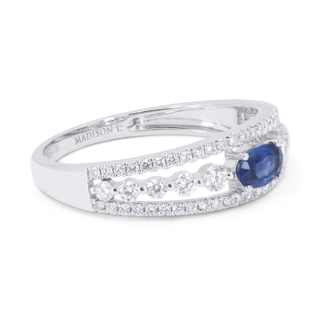 R1818 - 14K White Gold Emerald, Ruby & Sapphire Ring