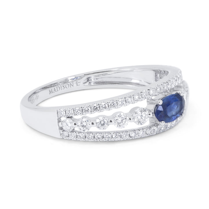 R1818 - 14K White Gold Emerald, Ruby & Sapphire Ring