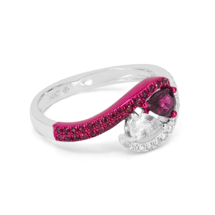 R1832 - 14K White Gold Ruby & Sapphire Ring