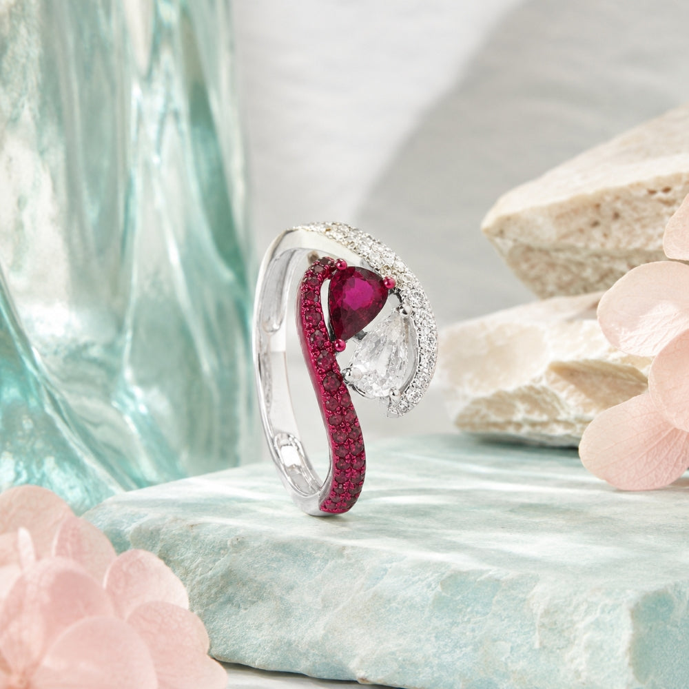 R1832 - 14K White Gold Ruby & Sapphire Ring