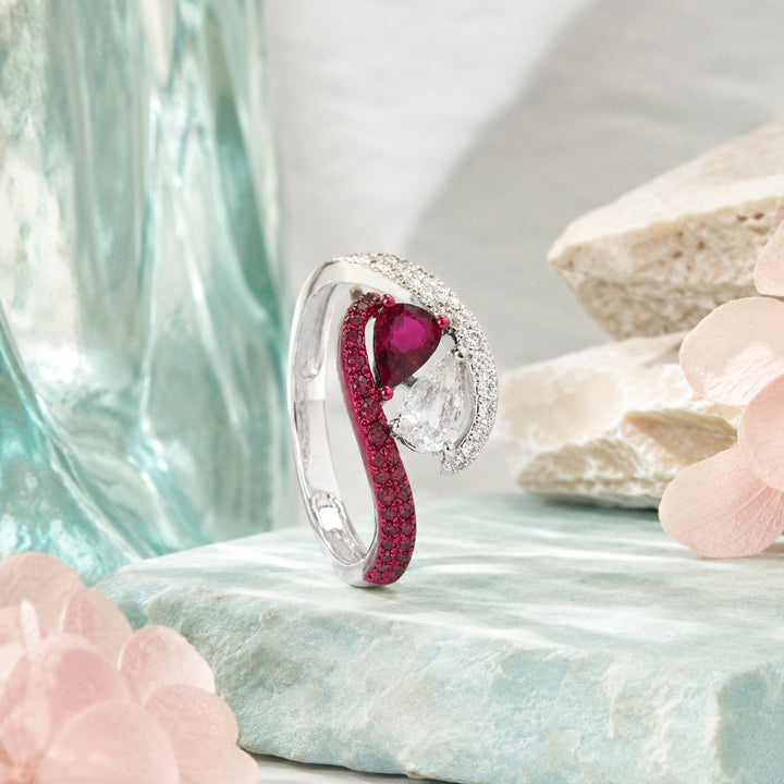 R1832 - 14K White Gold Ruby & Sapphire Ring