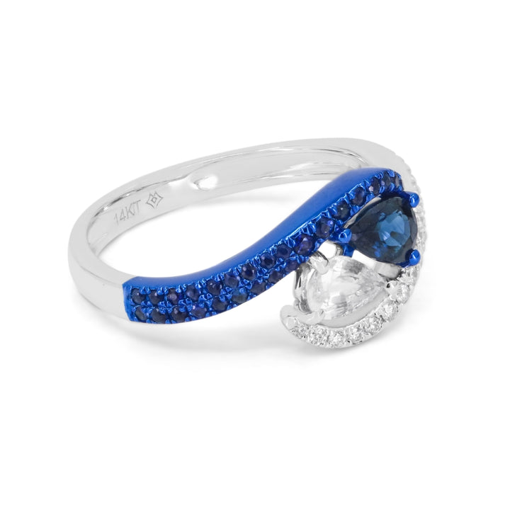 R1832 - 14K White Gold Ruby & Sapphire Ring