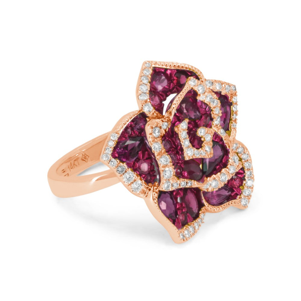 R1833 - 14K Gold Ruby & Sapphire Flower Ring