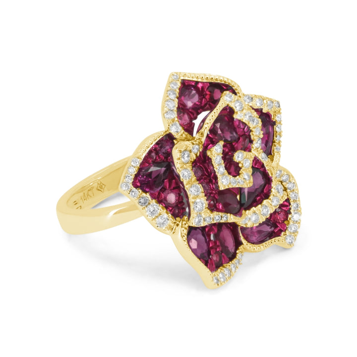 R1833 - 14K Gold Ruby & Sapphire Flower Ring