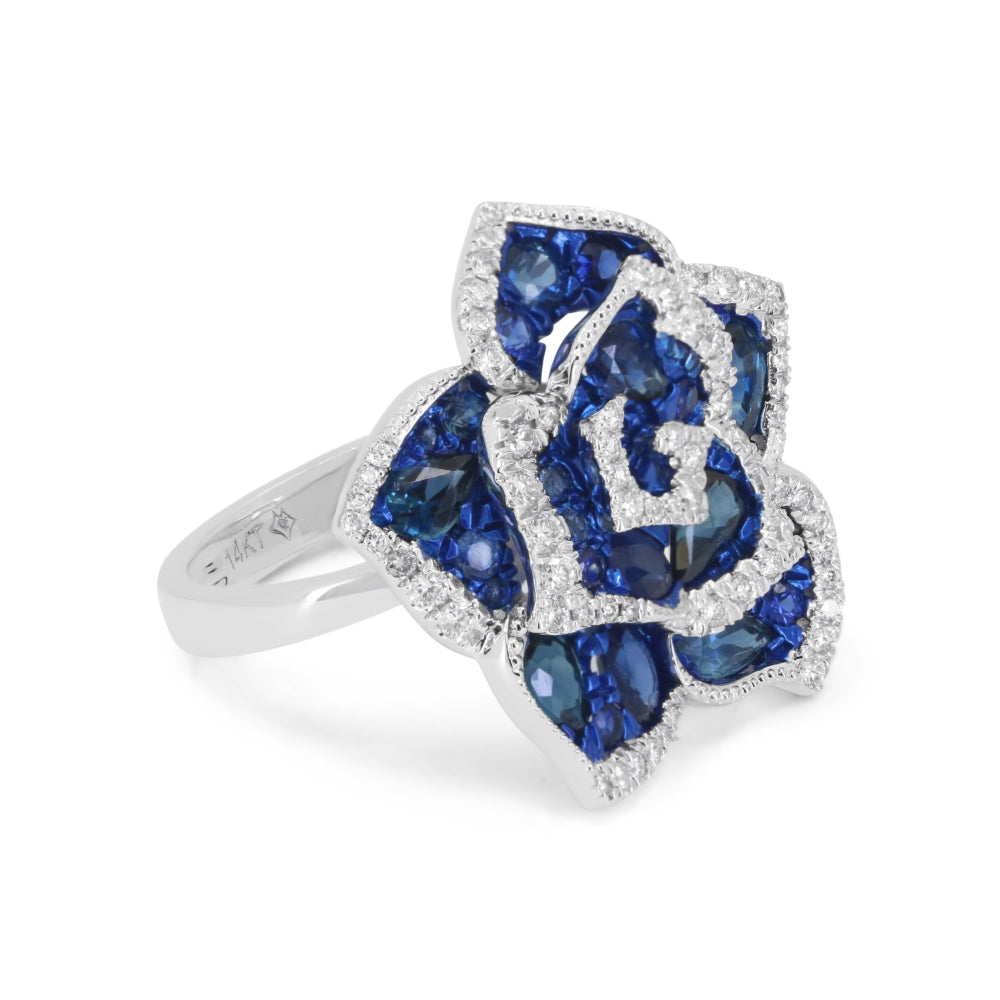 R1833 - 14K Gold Ruby & Sapphire Flower Ring