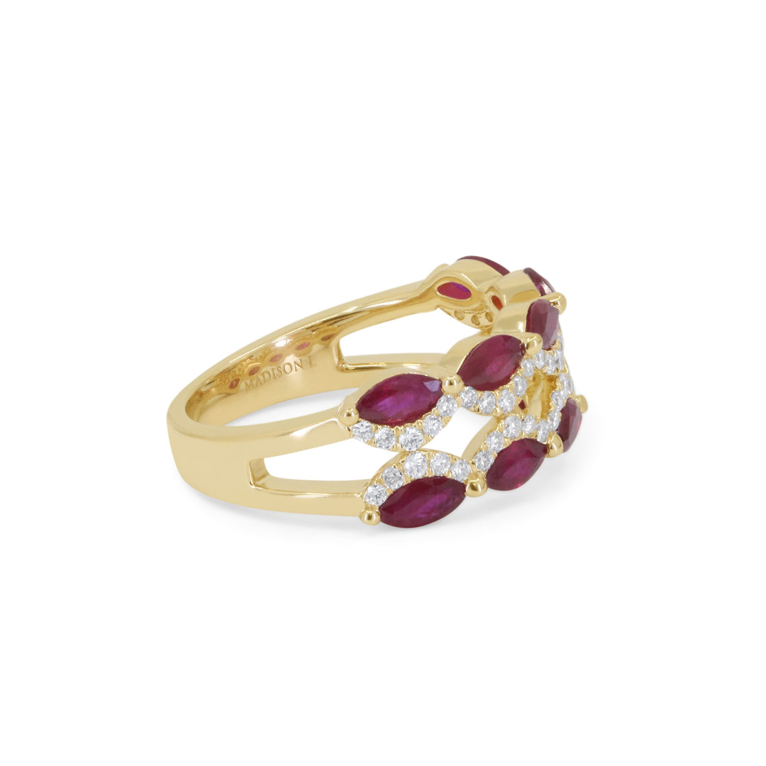 R1843 - 14K Gold Emerald, Ruby & Sapphire Ring