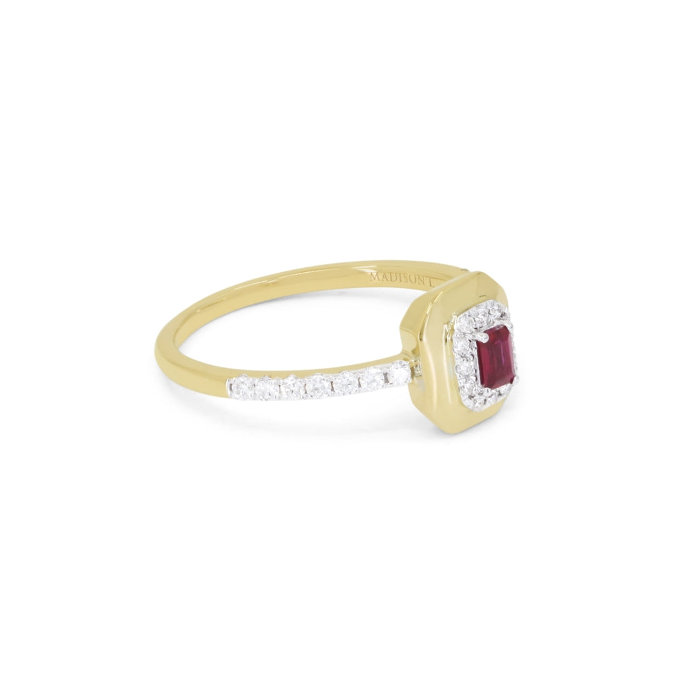 R1852 - 14K Yellow Gold Emerald, Ruby & Sapphire Rectangle Ring