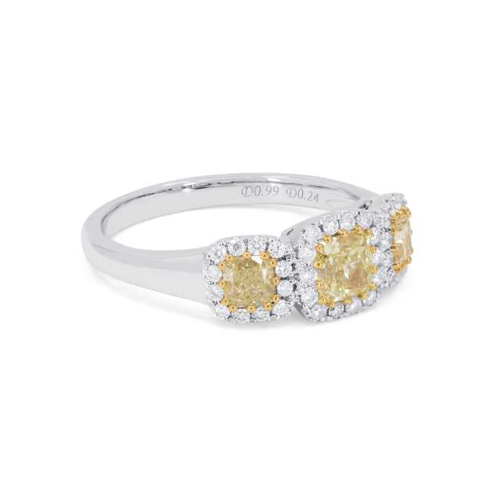 R1857 - 18K White Gold Fancy Yellow Diamond Cushion Ring
