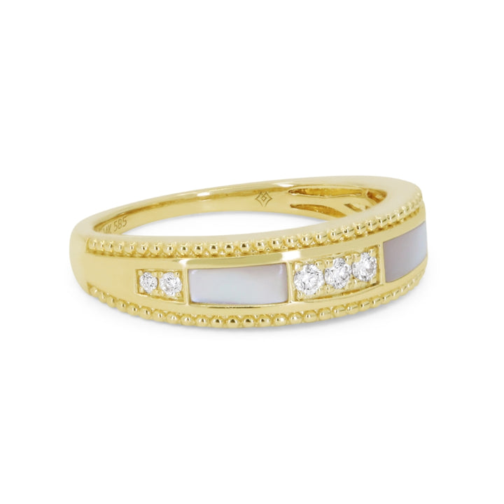 R1883 - 14K Yellow Gold Black Onyx, Mother of Pearl & Turquoise Ring