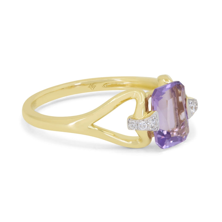 R1886 - 14K Yellow Gold Amethyst, Swiss Blue Topaz & White Topaz Ring