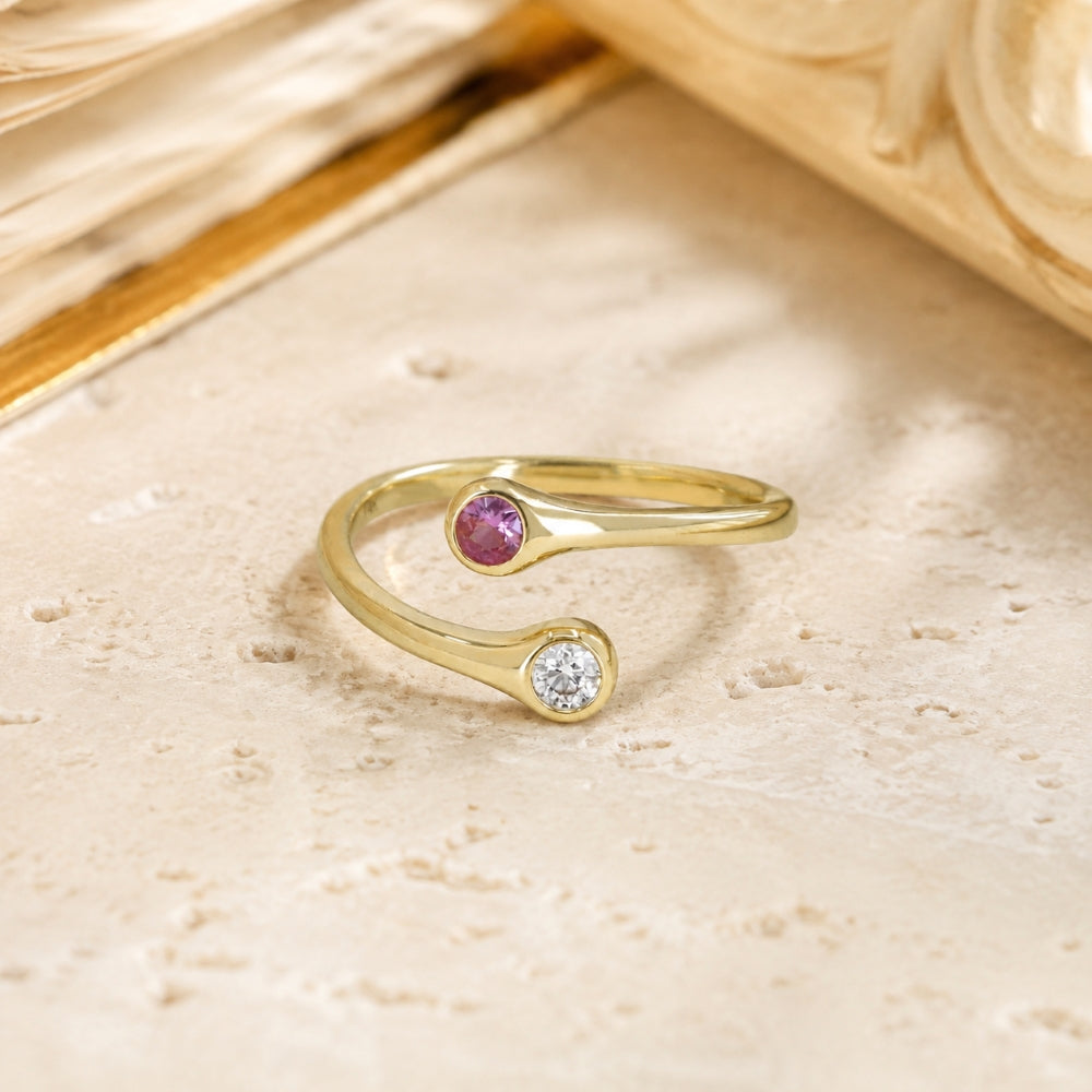 R1899 - 14K Yellow Gold Pink Sapphire & Sapphire Ring